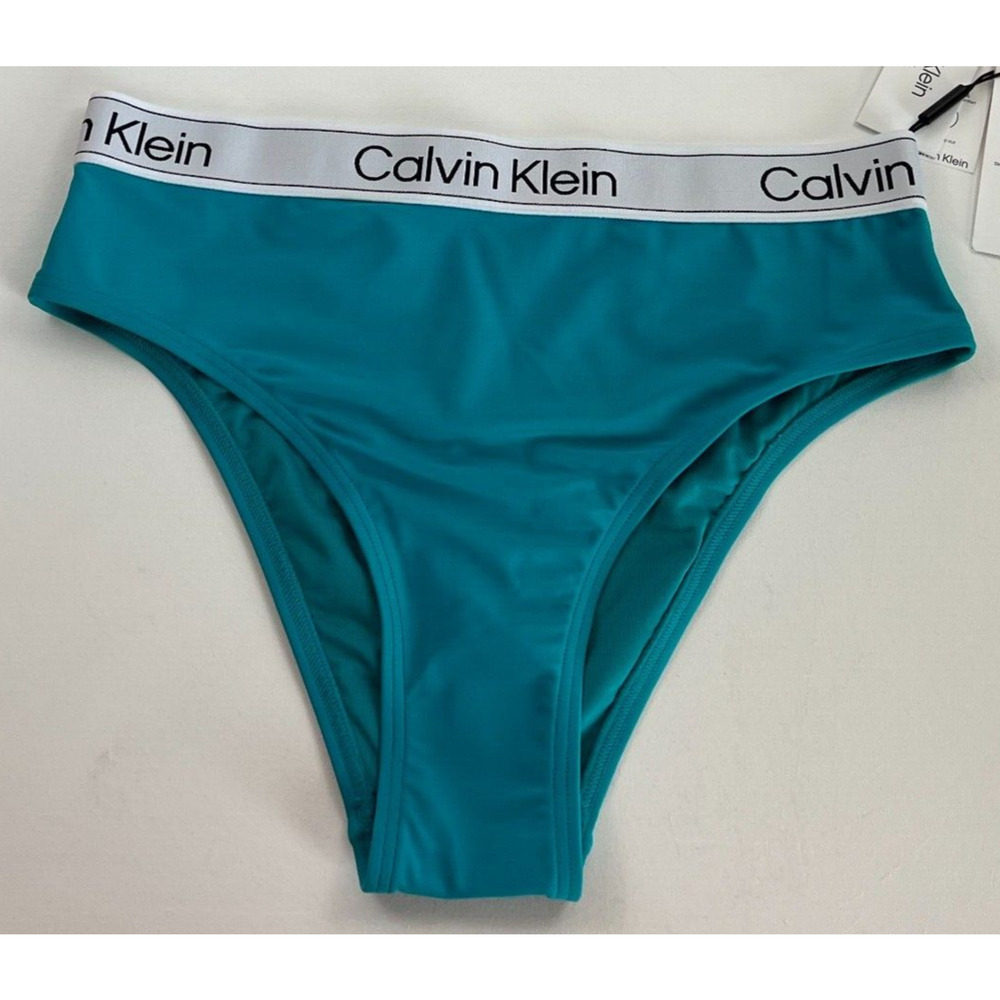 Calvin Klein Swimwear Women UPF50+ Bikini Bottom w/ Logo Turquoise XS NWT - Picture 5 of 6